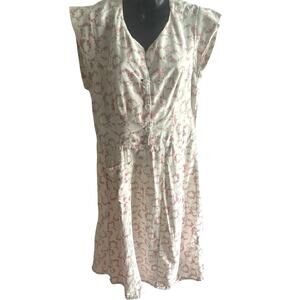 1940s Floral Feedsack Day Dress S Cap-Sleeve‎ Button Front Cottagecore Vintage